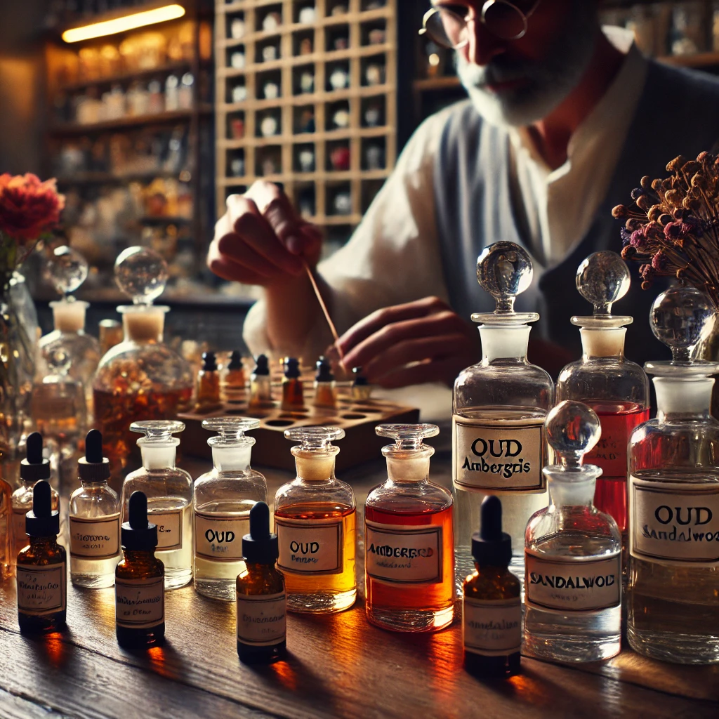 A close-up of a perfume laboratory