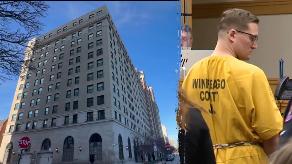 Police guard the Chicago apartment where the double-murder suspect lived.