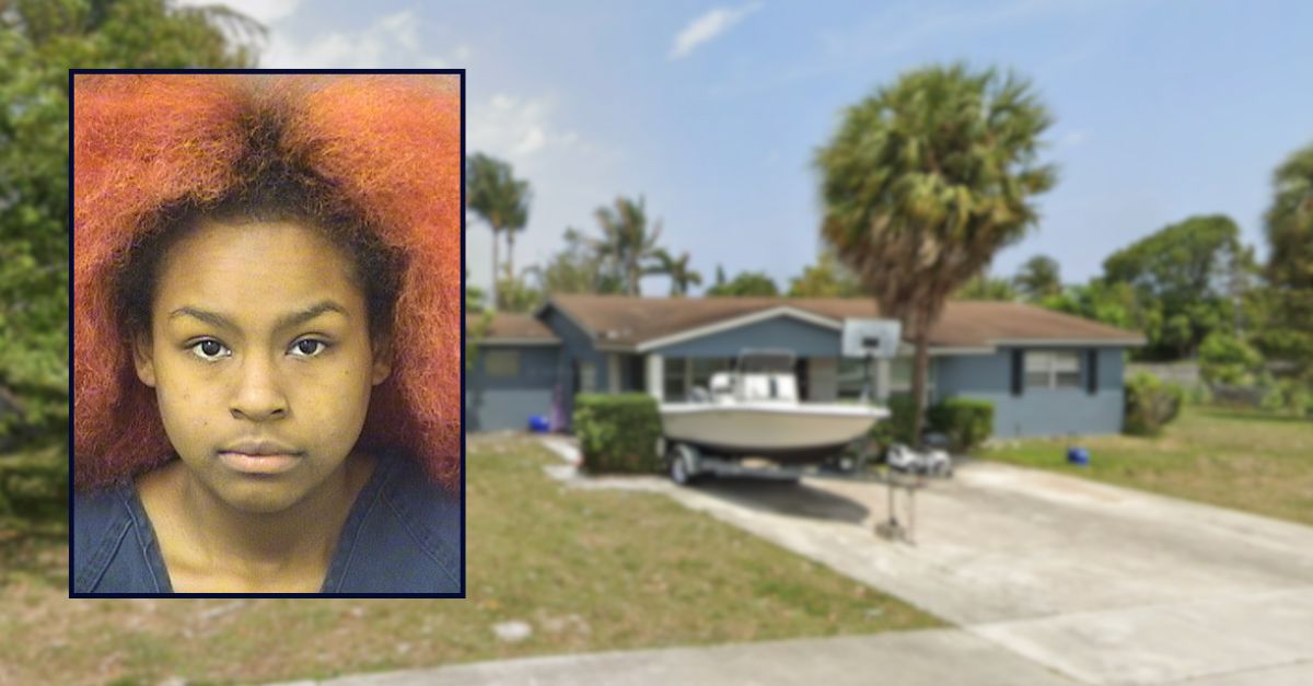Victoria Webb booking photo inset over the Boynton Beach home where the altercation allegedly occurred.