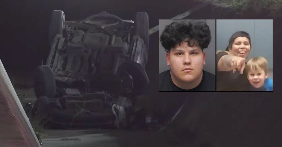 Composite showing Nicholas Hernandez and Julie Marie Butcher over a background image of the crash scene.