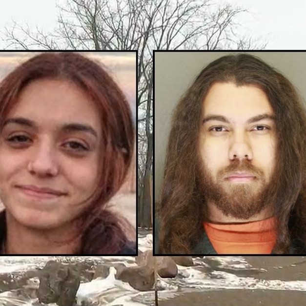 Background: News footage of Red Arrow Park in Marinette, Wis. (WISN). Inset (left): Gabriella Cartagena (Marinette Police Department). Inset (right): Robert Chilcote (Wright County Sheriff's Office). - lawandcrime