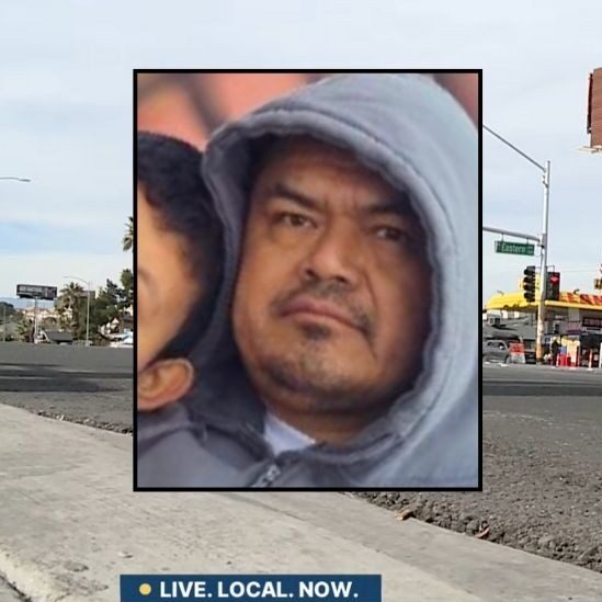 Inset: Humberto Sanchez Aguero (GoFundMe). Background: The Las Vegas intersection where Humberto Sanchez Aguero was T-boned and killed by a 'reckless' 23-year-old driver (KLAS/YouTube). - lawandcrime