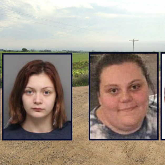 Insets (left to right): Sterling James (Lincoln Police Department), Sayde Titus (Lincoln Police Department), Hannah Neville (Polk County Sheriff's Office), Roberto Tanner (Polk County Sheriff's Office). Background: A rural intersection near where Neville and Tanner are believed to be buried in Malmo, Neb. (Google Maps). - lawandcrime