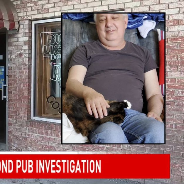 Background: News footage of Dave's Long Pond Pub in Greece, N.Y. (WHAM). Inset: John Acito (Vay-Schleich & Meeson Funeral and Cremation Chapels). - lawandcrime