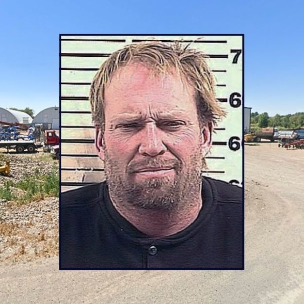 Inset: Cade Carter (Fremont County Sheriff's Office). Background: Cade Carter's Idaho property where repo agents tried conducting a "lawful" repossession of his John Deere tractors, cops say (Google Maps). - lawandcrime