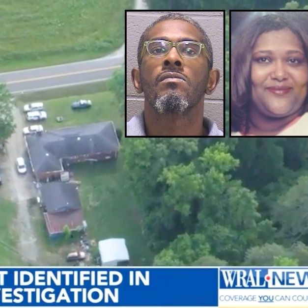 Inset left: Alexander James Glenn Jr. (Durham County Sheriff's Office). Inset right: Stephanie Clark McCoy (Obituary). Background: The home on Red Mill Road where the victim died (WRAL/YouTube). - lawandcrime
