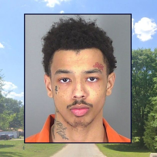 Inset: Jayvion Nyrek Rice (Spartanburg County Detention Center). Background: The area in South Carolina where Rice allegedly killed his girlfriend (Google Maps). - lawandcrime