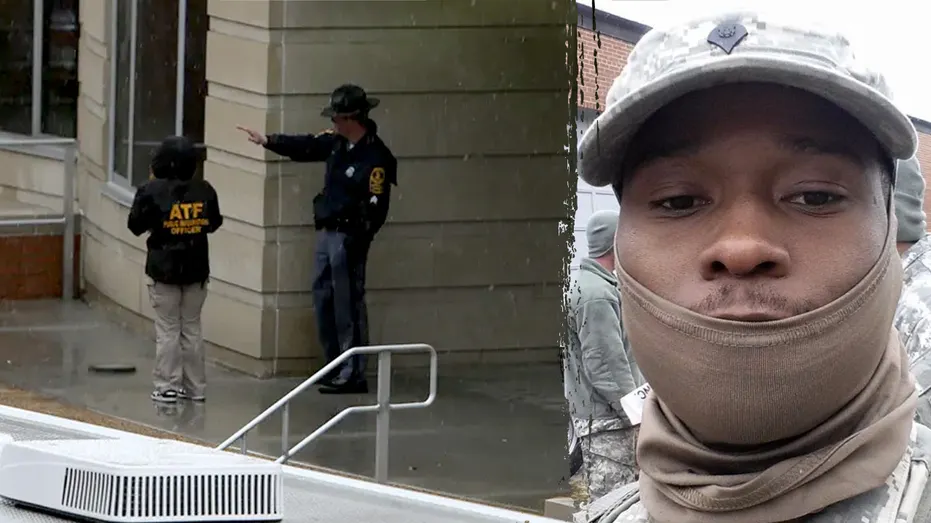 Composite image showing Mohamed Bailor Jalloh in uniform alongside an investigation scene.