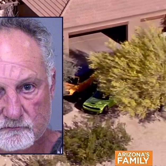 Inset: Robert Marin (Maricopa County Sheriff's Office). Background: The Arizona home where Robert Marin allegedly shot his wife dead and then smoked a celebratory cigar while standing over her body, covered in blood (AZ Family/YouTube). - AZ Family/YouTube