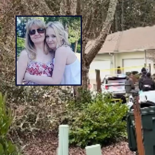 Inset: Zoya Anatolyevna Shabliykina, left, and her daughter Anastasiya (GoFundMe). Background: Cops in Gig Harbor, Washington state investigate after Zoya Shabliykina and three others were allegedly killed by her son (Pierce County Sheriff's Office). - Pierce County Sheriff's Office