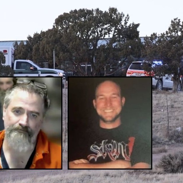 Background: News footage of the scene in Cedar City, Utah, where Cory Whittenburg was stabbed to death on Feb. 12, 2025 (St. George News). Inset (left): Gerald Vandermeer during his initial court appearance (St. George News). Inset (right): Cory Whittenburg (Cedar Valley Funeral & Cremation). - St. George News; Cedar Valley Funeral & Cremation