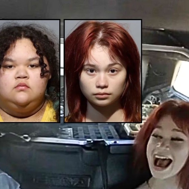 Left inset: Isabelle Valdez. Right inset: Lois Lippert (Seminole County Sheriff's Office). Background: Isabelle Valdez and Lois Lippert on video allegedly discussing the classmate murder plot and "blood ritual" that they are accused of planning (WKMG/YouTube). - WKMG/YouTube