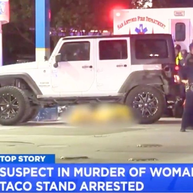 Inset top: Roland Contreras (San Antonio Police Department). Inset bottom: Gabrielle Felis Del Angel (Obituary). Background: Law enforcement investigate a shooting outside of a taco stand in San Antonio, Texas (KSAT/YouTube). - Law & Crime