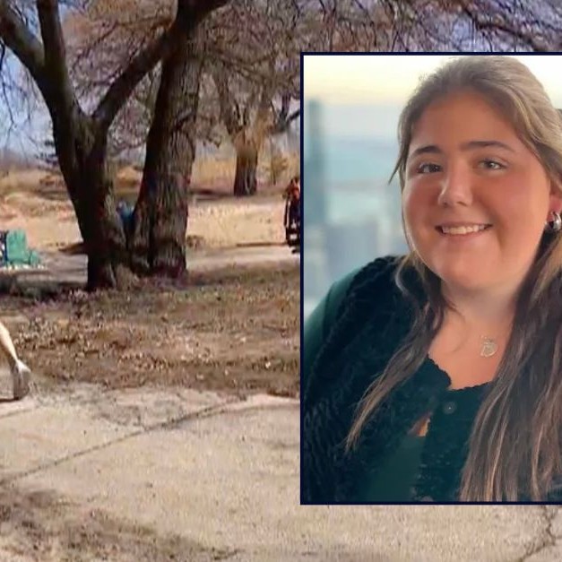 Inset: Sheridan Gorman (Instagram/Sheridan Gorman). Background: The area in Chicago where Gorman was shot and killed (WBBM). - WBBM